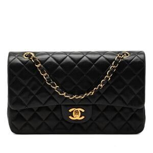 Chanel Matelasse Lambskin Coco Mark 25 Double Flap Chain Shoulder Bag Navy